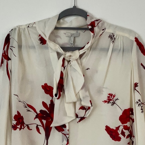 Joie NEW white/red patterned, tie neck blouse - Picture 3 of 5